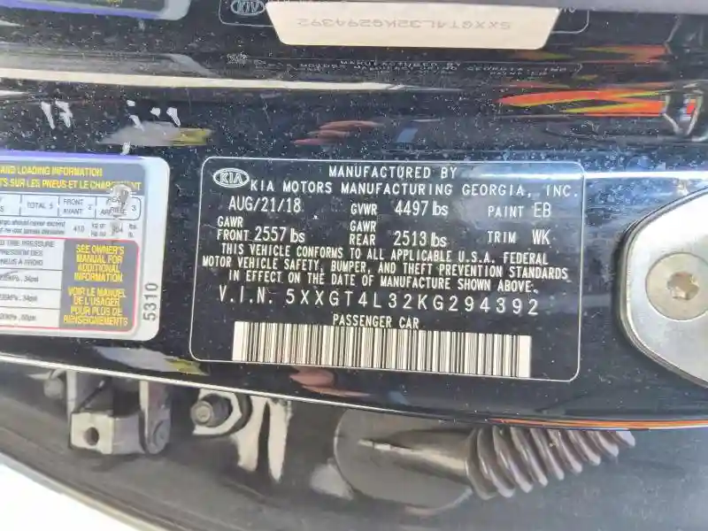 5XXGT4L32KG294392 2019 KIA OPTIMA S-4